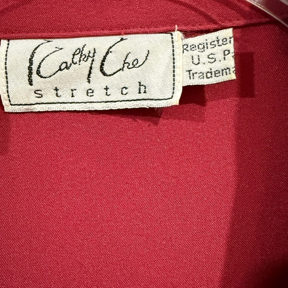 Kathy Che Women Blouse Red Burgundy Embroidered Embellished Zip Blouse Size 14 - Picture 5 of 10